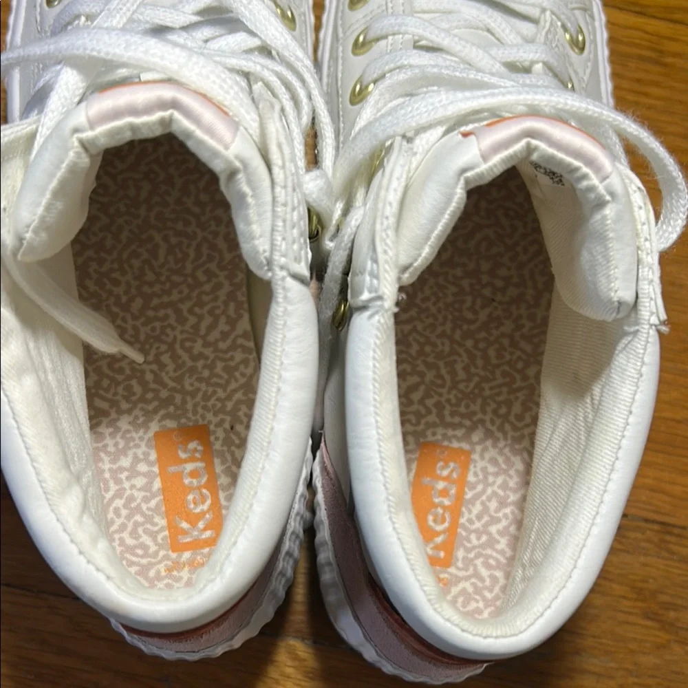 Keds White and Pink High-Top Sneakers with Textured Sole - Picture 8 of 10